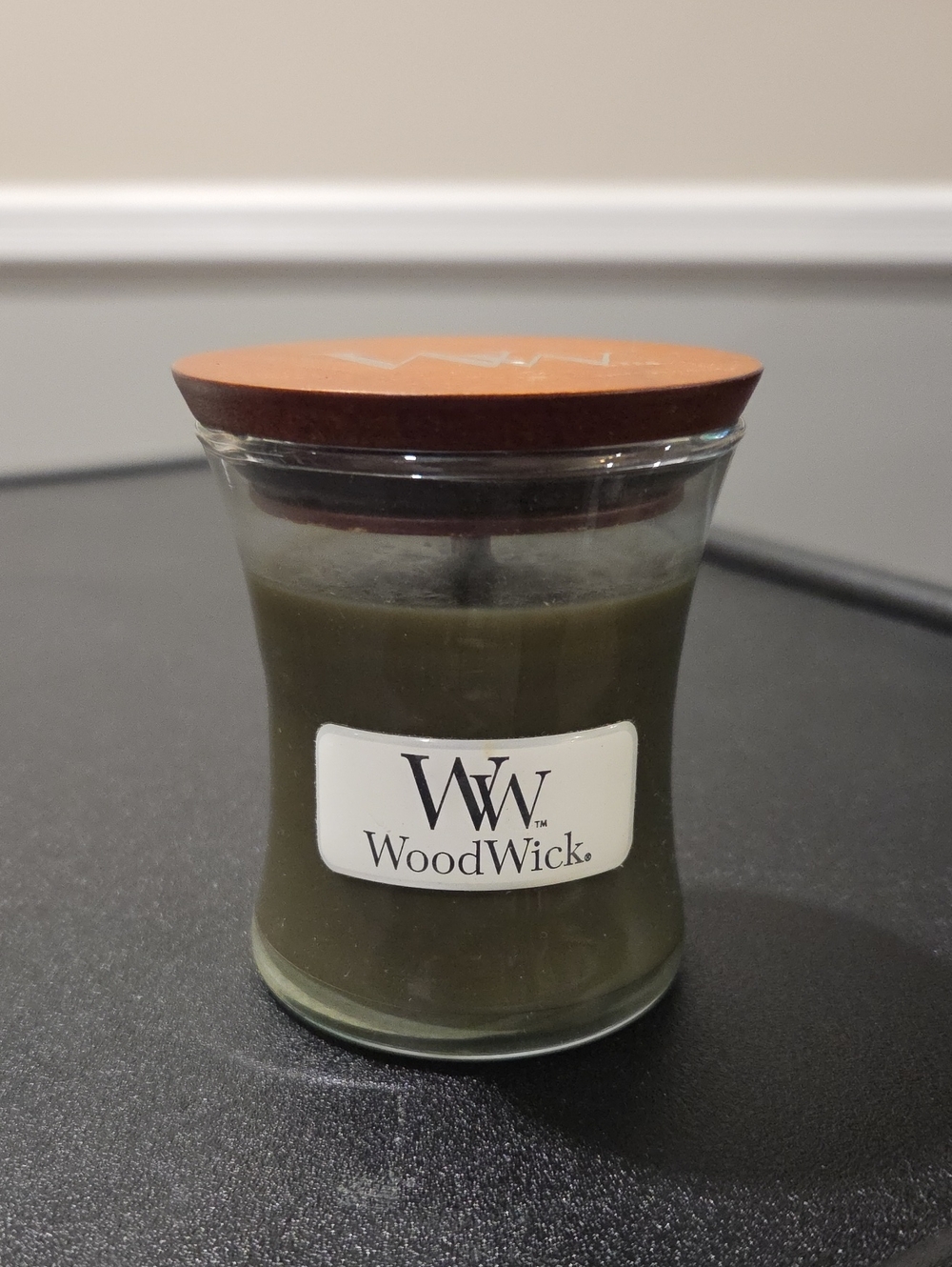 Woodwick Olive Green Jar Candle with Wooden Lid Frasier Fir Scent 3oz
